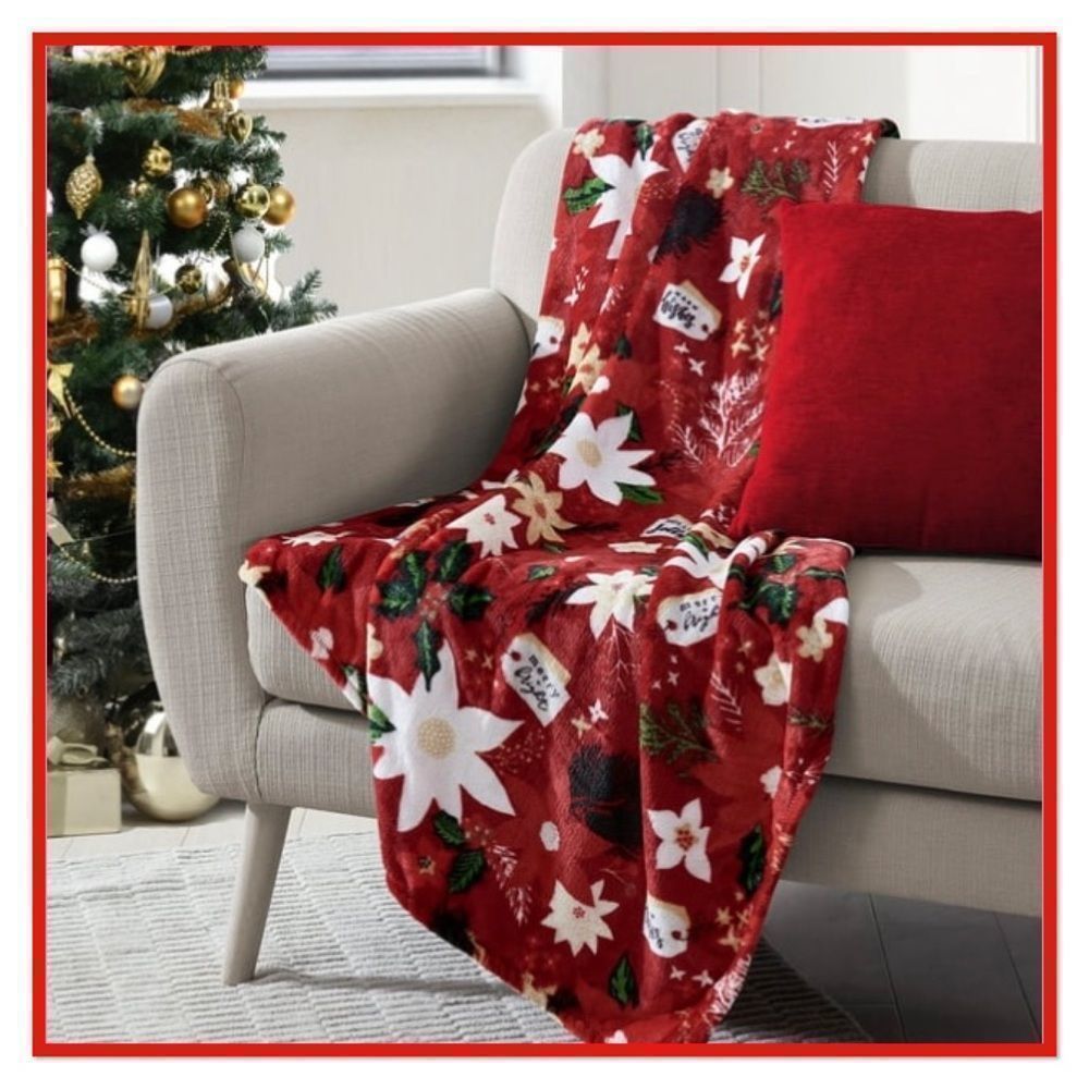 Holiday Time Red Floral Super Soft Plush Throw
